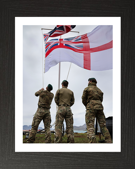 Royal Marines Commandos Raise the White Ensign Photo Print Hampshire Prints 10 x 8 Black Frame Yes