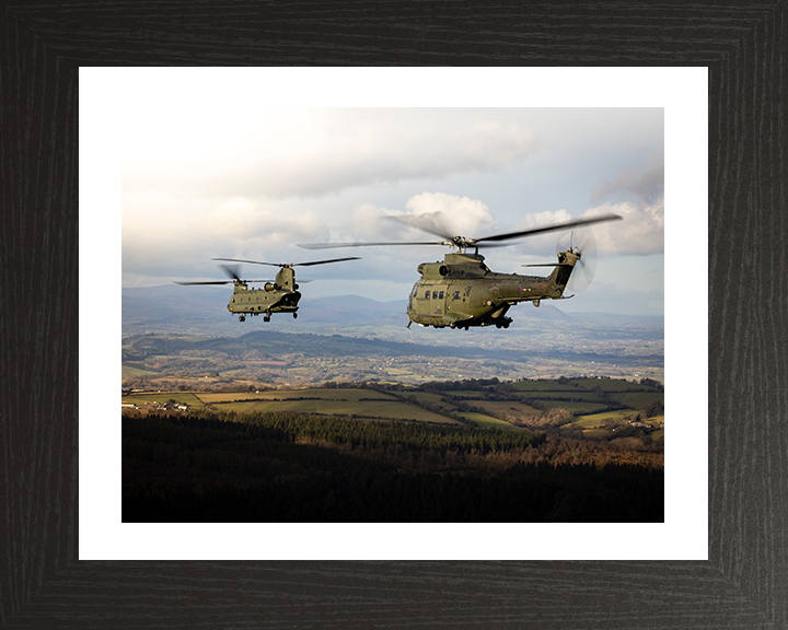 RAF Chinook and Puma HC Mk2 Helicopters Photo Print - Royal Air Force Aircraft Hampshire Prints 10 x 8 Black Frame Yes