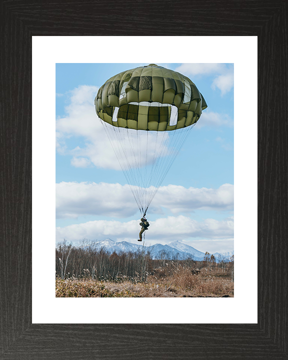 British Army Parachute Regiment Soldier Parachuting Japan 2025 Photo Print Wall Art Military Decor Posters, Prints, & Visual Artwork Hampshire Prints 10 x 8 Black Frame Yes
