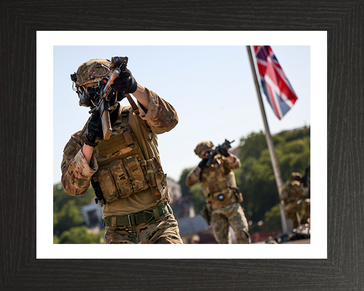 Royal Marines Commandos with Union Jack Photo Print Hampshire Prints 10 x 8 Black Frame Yes