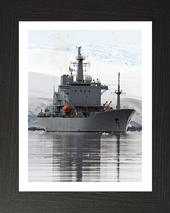 HMS Scott (H131) Photo Print - Starboard Reflections - Royal Navy Ocean Survey Vessel Hampshire Prints 10 x 8 Black Frame Yes