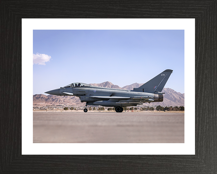 RAF 6 Squadron Typhoon on a Runway Photo Print - Royal Air Force Aircraft Hampshire Prints 10 x 8 Black Frame Yes