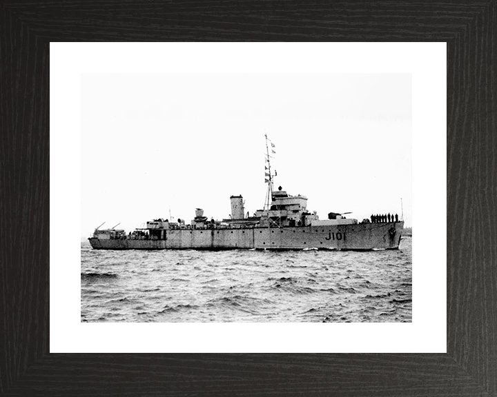 HMS Albacore (J101) Photo Print - At Sea 1944 - Royal Navy Algerine Class Minesweeper Posters, Prints, & Visual Artwork Hampshire Prints 10 x 8 Black Frame Yes