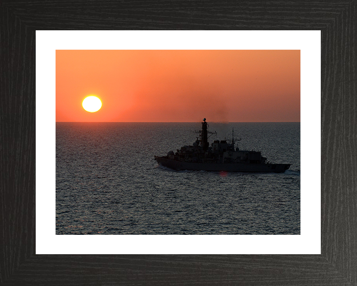HMS Iron Duke (F234) Photo Print - Sunset Silhouette 2014 - Royal Navy Type 23 Frigate Hampshire Prints 10 x 8 Black Frame Yes