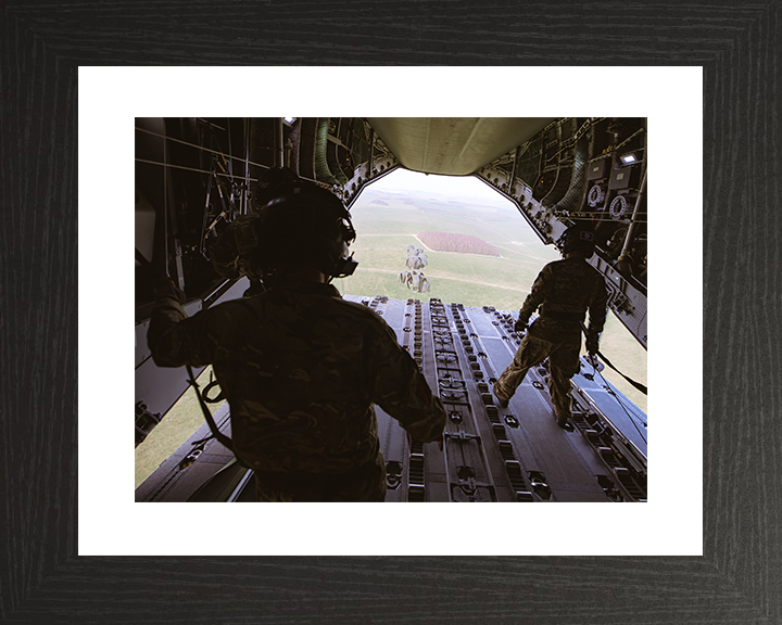 RAF Load Masters Drop CDS From an A400M Aircraft Photo Print Royal Air Force Wall Art Poster Posters, Prints, & Visual Artwork Hampshire Prints 10 x 8 Black Frame Yes