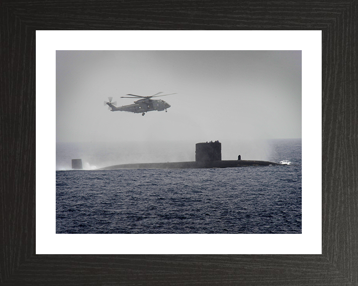 HMS Turbulent (S87) Photo Print - With Merlin - Royal Navy Trafalgar Class Submarine Hampshire Prints 10 x 8 Black Frame Yes