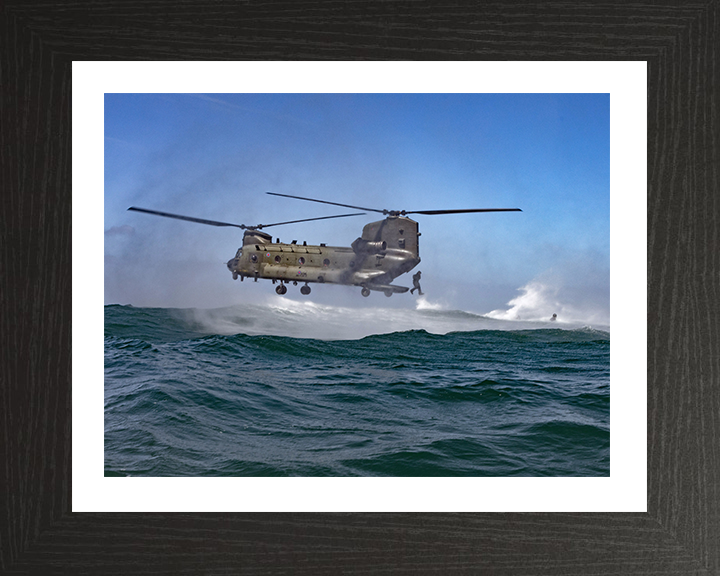 Royal Marine Commando helocasting from a Chinook Photo Print - 40 Commando Hampshire Prints 10 x 8 Black Frame Yes