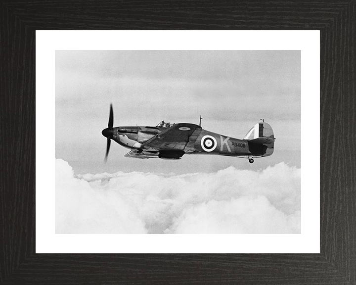 RAF Hawker Hurricane MkI in Flight 1940 Photo Print - Royal Air Force Aircraft Posters, Prints, & Visual Artwork Hampshire Prints 10 x 8 Black Frame Yes