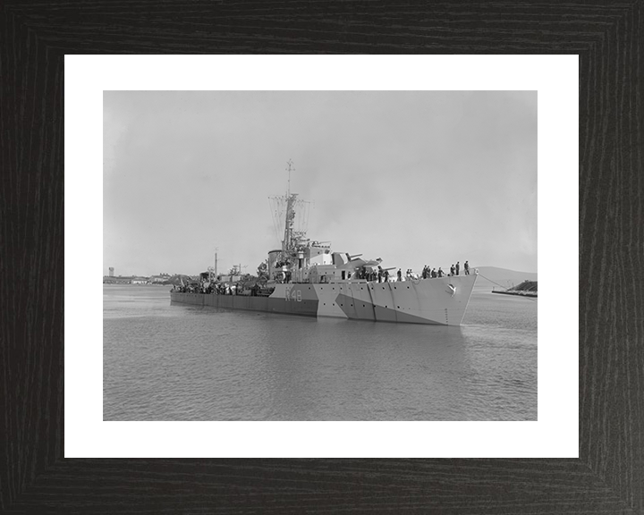 HMS Wrangler (R48) Photo Print - At Anchor 1944 - Royal Navy W Class Destroyer Hampshire Prints 10 x 8 Black Frame Yes