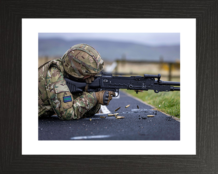 British Army Reserve Trooper firing a GPMG Photo Print Wall Art Military Decor Poster Posters, Prints, & Visual Artwork Hampshire Prints 10 x 8 Black Frame Yes