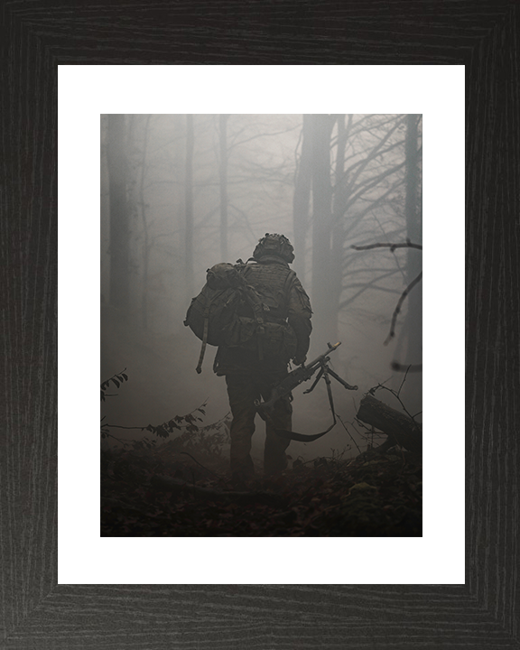 British Army Soldier Officer Cadet Woodland Portrait on Exercise Photo Print Wall Art Military Decor Posters, Prints, & Visual Artwork Hampshire Prints 10 x 8 Black Frame Yes
