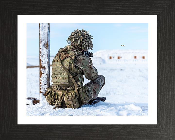 Soldier on a Snowy firing range Photo Print - British Army Hampshire Prints 10 x 8 Black Frame Yes