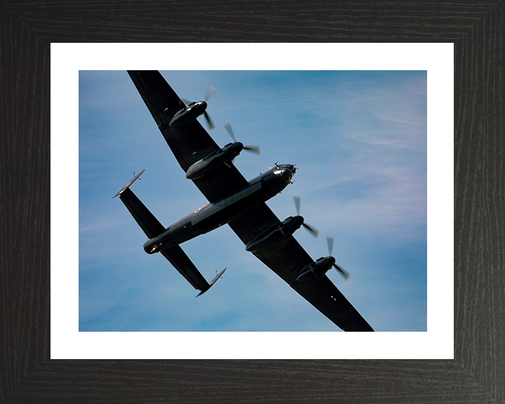 RAF Avro Lancaster in flight Close up Photo Print - Royal Air Force Aircraft Hampshire Prints 10 x 8 Black Frame Yes