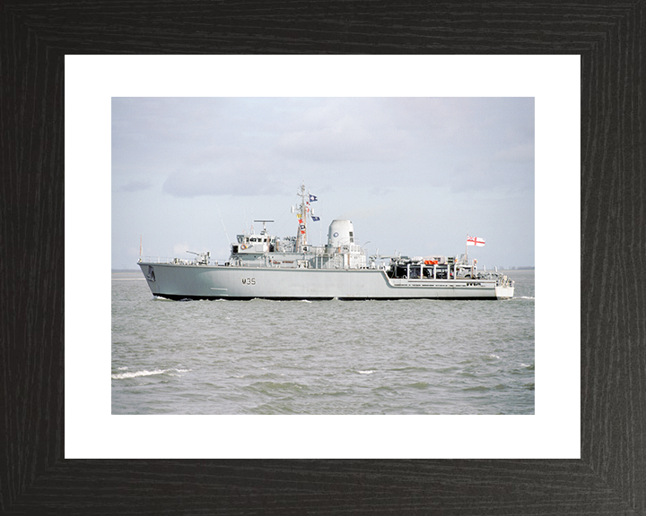 HMS Dulverton (M35) Royal Navy Hunt Class Mine Warfare Vessel Port Beam View Photo Print Wall Art Decor Posters, Prints, & Visual Artwork Hampshire Prints 10 x 8 Black Frame Yes