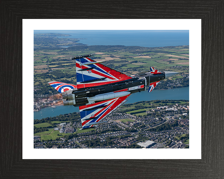 RAF Typhoon with Union Jacks Photo Print - Royal Air Force Aircraft Hampshire Prints 10 x 8 Black Frame Yes