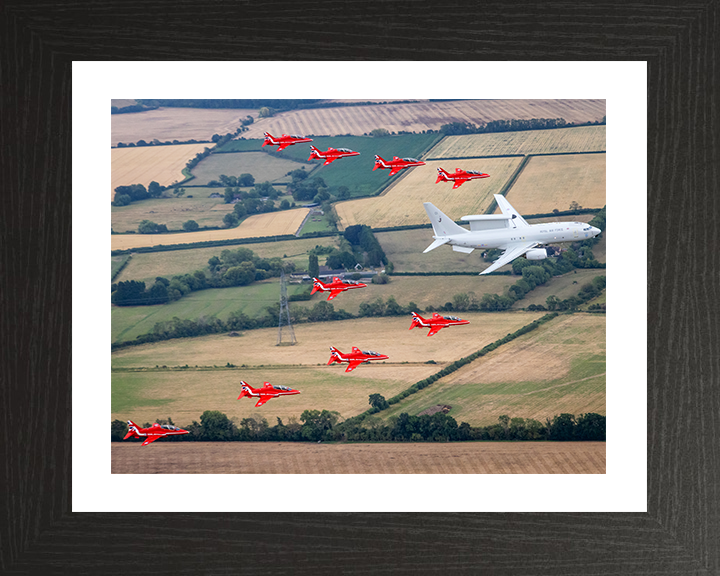 RAF E-7 Wedgetail AEW Mk1 and Red Arrows Photo Print - Royal Air Force Aircraft Hampshire Prints 10 x 8 Black Frame Yes
