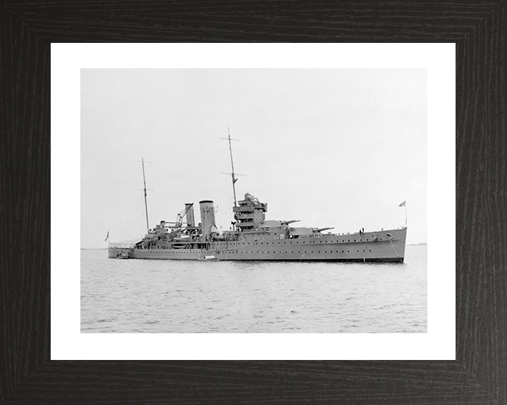 HMS York (90) Photo Print - At Anchor 1931 - Royal Navy York Class Heavy Cruiser Hampshire Prints 10 x 8 Black Frame Yes