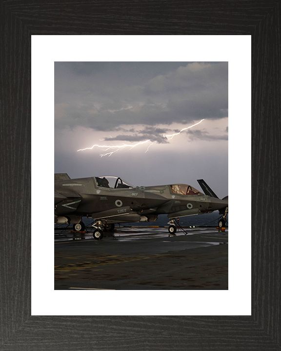 Lightning strike over RAF F-35B Jets Royal Air Force Aircraft Photo Print Wall Art Aviation Decor UK Posters, Prints, & Visual Artwork Hampshire Prints 10 x 8 Black Frame Yes