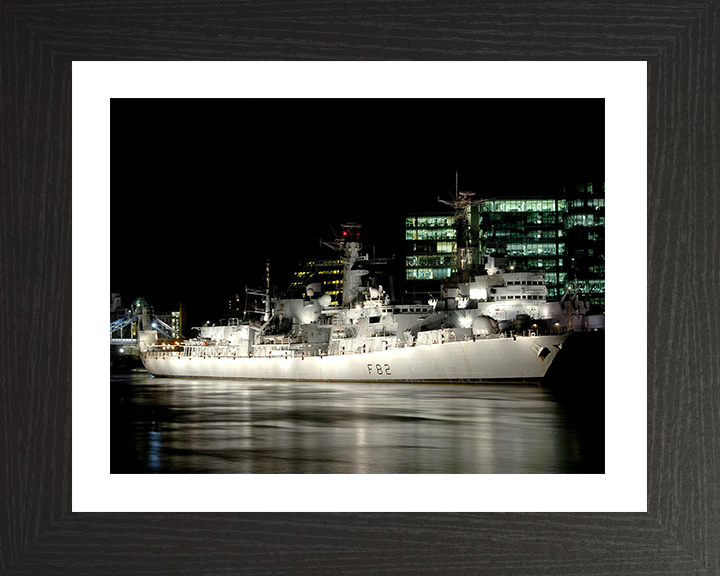 HMS Somerset (F82) Photo Print - Floodlit London 2006 - Royal Navy Type 23 Frigate Hampshire Prints 10 x 8 Black Frame Yes