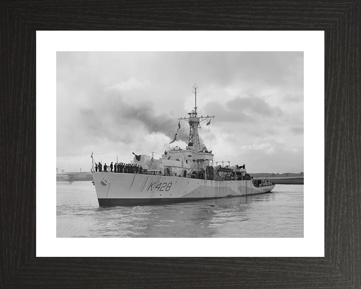 HMS Loch Alvie (K428) Photo Print - Entering Harbour - Royal Navy Loch Class Frigate Hampshire Prints 10 x 8 Black Frame Yes
