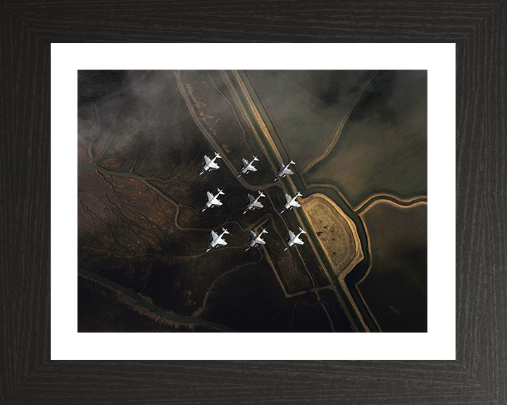 Nine RAF Harrier GR7 Jets in formation Photo Print - Royal Air Force Aircraft Posters, Prints, & Visual Artwork Hampshire Prints 10 x 8 Black Frame Yes