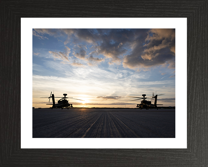 Army air Corps Apache Helicopters at sunset Photo Print - British Army Posters, Prints, & Visual Artwork Hampshire Prints 10 x 8 Black Frame Yes