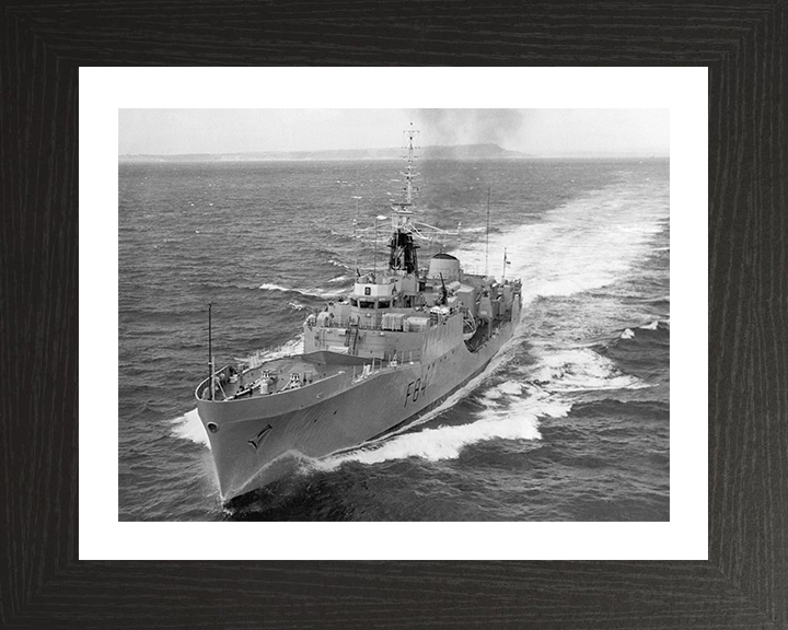 HMS Exmouth (F84) Photo Print - At sea 1970 - Royal Navy Blackwood Class Frigate Hampshire Prints 10 x 8 Black Frame Yes