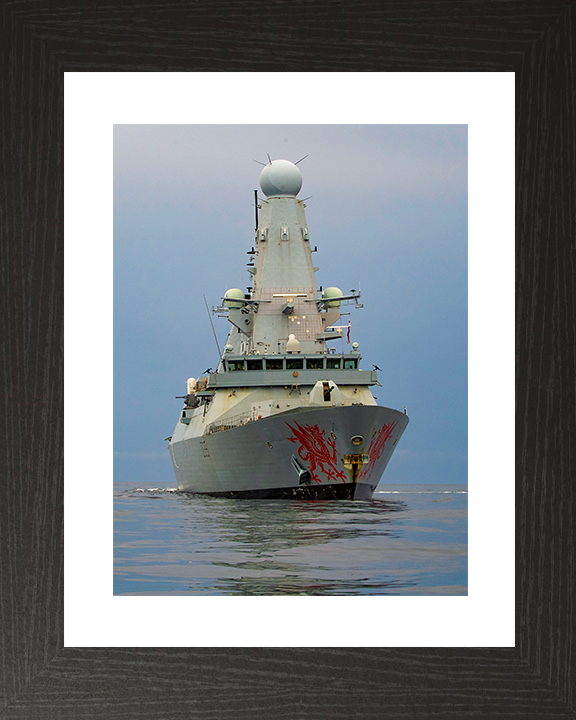 HMS Dragon (D35) Royal Navy Type 45 Destroyer Low Starboard Bow View Photo Print Wall Art Decor Posters, Prints, & Visual Artwork Hampshire Prints 10 x 8 Black Frame Yes