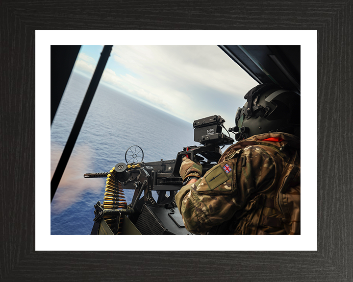 Royal Marines firing M3M from a Wildcat Helicopter Photo Print Hampshire Prints 10 x 8 Black Frame Yes