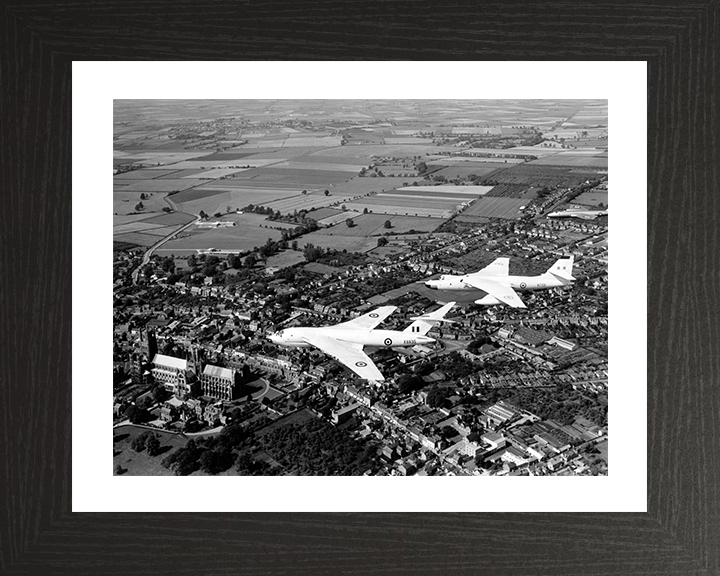 RAF Victor B.1 and Valliant B(PR1) Over Ely Cathedral Photo Print - Royal Air Force Aircraft Posters, Prints, & Visual Artwork Hampshire Prints 10 x 8 Black Frame Yes