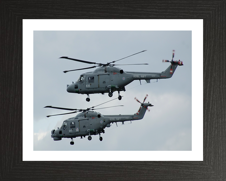 Two Westland Lynx Helicopters in Flight Photo Print - Royal Navy Aircraft Hampshire Prints 10 x 8 Black Frame Yes