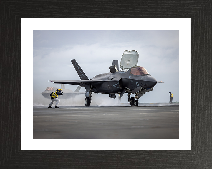 RAF F-35B Lightning jet flight deck Launch Photo Print - Royal Air Force Aircraft Hampshire Prints 10 x 8 Black Frame Yes