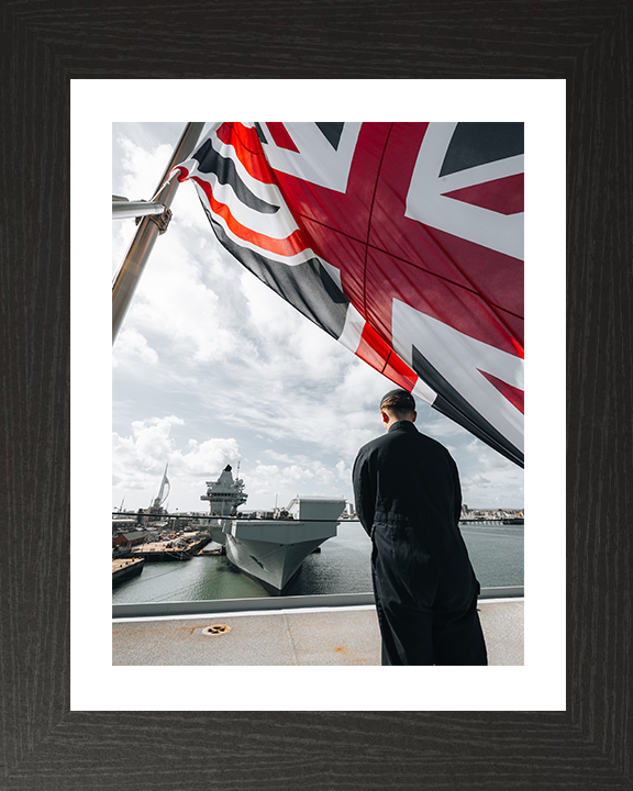 HMS Prince of Wales (R09) Photo Print - From Queen Elizabeth - Royal Navy Queen Elizabeth Class Aircraft Carrier Hampshire Prints 10 x 8 Black Frame Yes