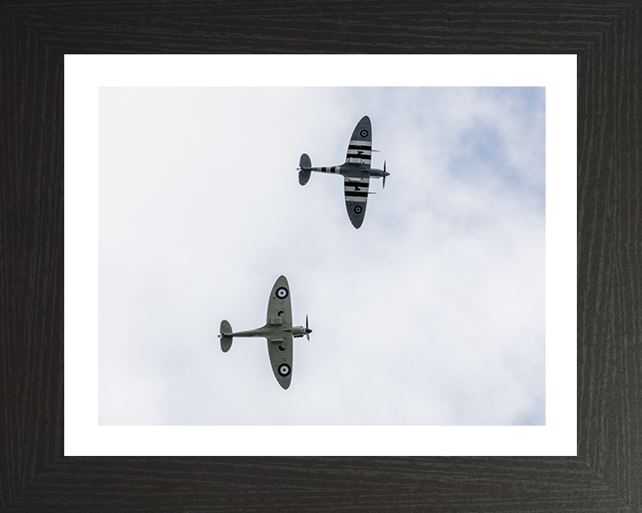 RAF Spitfire MK Vb and Spitfire MK11a in flight Photo Print - Royal Air Force Aircraft Hampshire Prints 10 x 8 Black Frame Yes