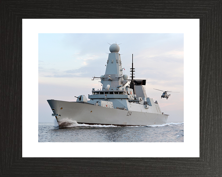 HMS Diamond (D34) Royal Navy Type 45 Destroyer With Sea King 2012 Photo Print Wall Art Decor Posters, Prints, & Visual Artwork Hampshire Prints 10 x 8 Black Frame Yes