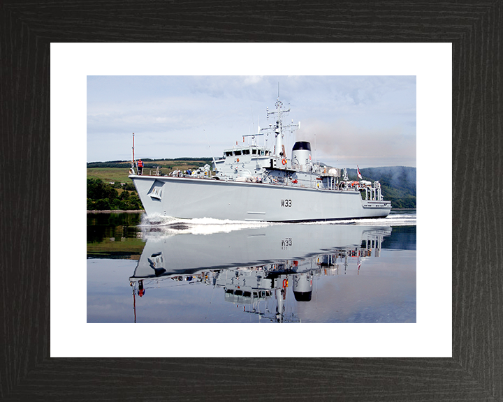 HMS Brocklesby (M33) Royal Navy Hunt Class Mine Warfare Vessel Port Side Reflections Photo Print Wall Art Decor Posters, Prints, & Visual Artwork Hampshire Prints 10 x 8 Black Frame Yes