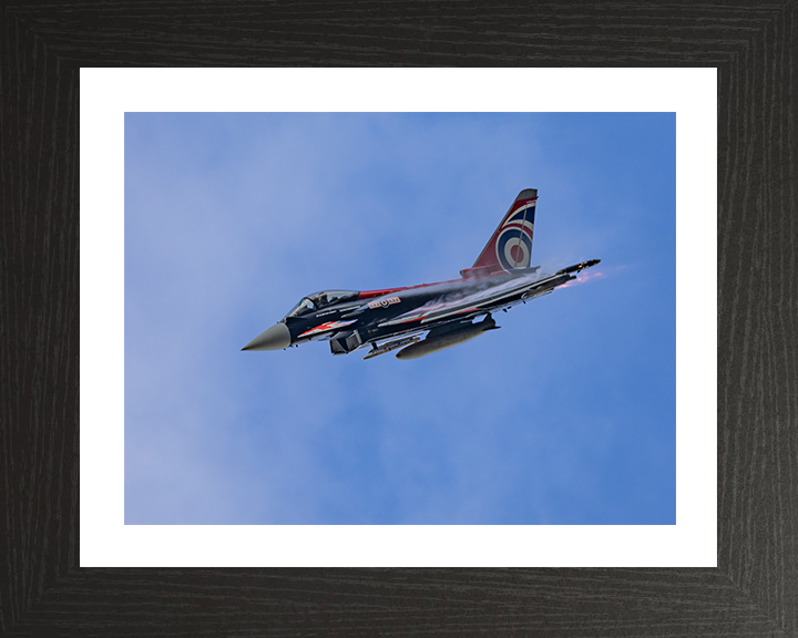 RAF Typhoon Union Jack paintwork in flight Photo Print - Royal Air Force Aircraft Hampshire Prints 10 x 8 Black Frame Yes
