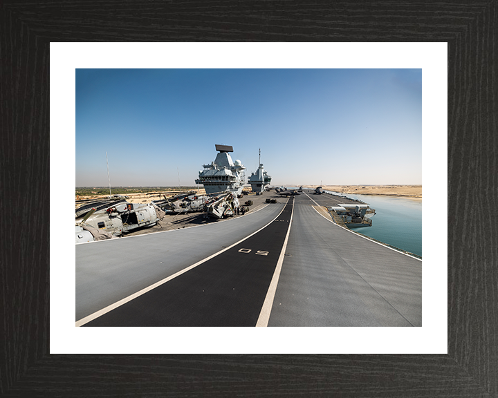 HMS Prince of Wales (R09) Photo Print - Flight Deck 2025 - Royal Navy Queen Elizabeth Class Aircraft Carrier Hampshire Prints 10 x 8 Black Frame Yes