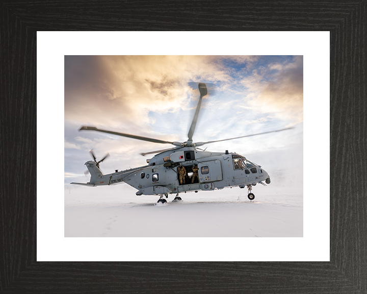 Merlin MK4 Helicopter Snow Landing in Norway 2026 Royal Navy Aircraft Photo Print Wall Art Naval Decor UK Posters, Prints, & Visual Artwork Hampshire Prints 10 x 8 Black Frame Yes