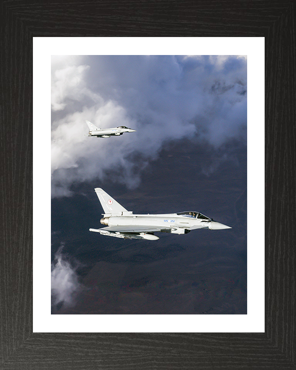 RAF 6 Squadron Typhoons in flight Portrait Photo Print - Royal Air Force Aircraft Hampshire Prints 10 x 8 Black Frame Yes