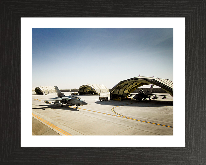 RAF Tornado GR4 Jet at Kandahar airfield in Afghanistan Photo Print - Royal Air Force Aircraft Posters, Prints, & Visual Artwork Hampshire Prints 10 x 8 Black Frame Yes