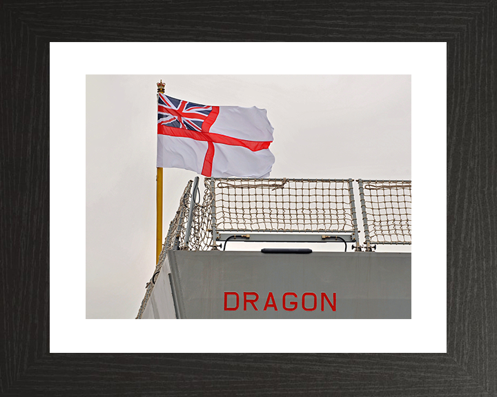 HMS Dragon (D35) Royal Navy Type 45 Destroyer White Ensign Photo Print Wall Art Decor Posters, Prints, & Visual Artwork Hampshire Prints 10 x 8 Black Frame Yes