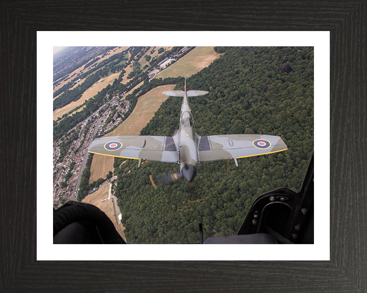 RAF Spitfire Mk XVI with Clipped Wings in Flight Photo Print - Royal Air Force Aircraft Posters, Prints, & Visual Artwork Hampshire Prints 10 x 8 Black Frame Yes