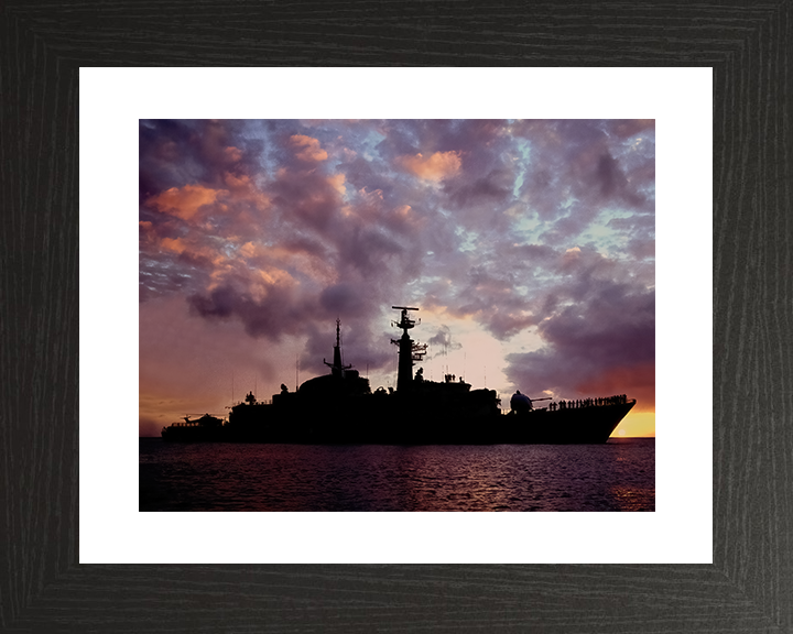 HMS Active (F171) Royal Navy Type 21 Frigate Photo Print at Sunset Warship Wall Art Posters, Prints, & Visual Artwork Hampshire Prints 10 x 8 Black Frame Yes