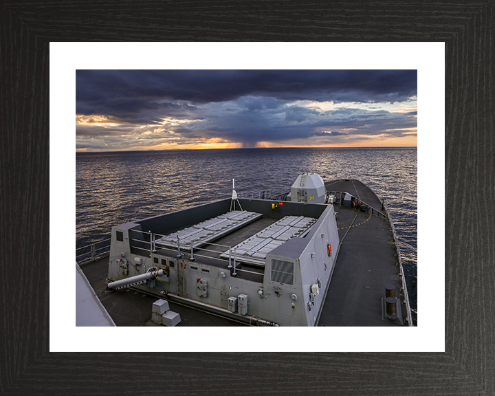 HMS Dragon (D35) Photo Print - Forecastle Sunset - Royal Navy Type 45 Destroyer Hampshire Prints 10 x 8 Black Frame Yes