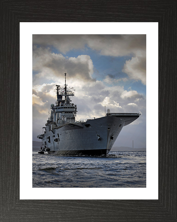 HMS Ark Royal (R07) Photo Print - On the Clyde - Royal Navy Invincible Class Aircraft Carrier Hampshire Prints 10 x 8 Black Frame Yes