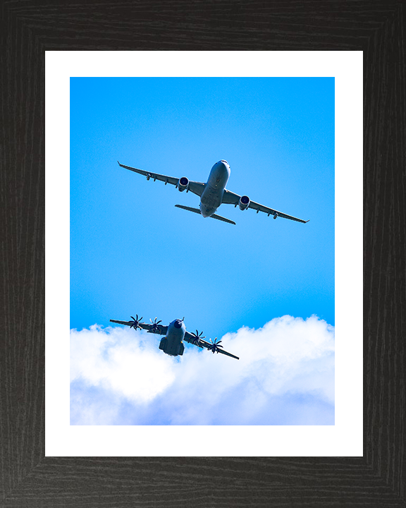 RAF Voyager and A400M Atlas in flight Photo Print - Royal Air Force Aircraft Hampshire Prints 10 x 8 Black Frame Yes