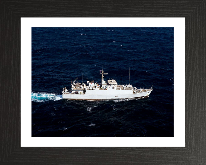 HMS Ramsey (M110) Photo Print - High Starboard View - Royal Navy Sandown Class Minehunter Hampshire Prints 10 x 8 Black Frame Yes