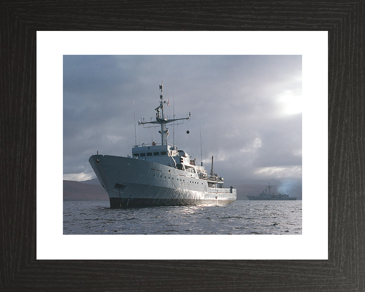 HMS Beagle (H319) Royal Navy Bulldog Class Survey Vessel With USS Stark Photo Print Wall Art Decor Posters, Prints, & Visual Artwork Hampshire Prints 10 x 8 Black Frame Yes