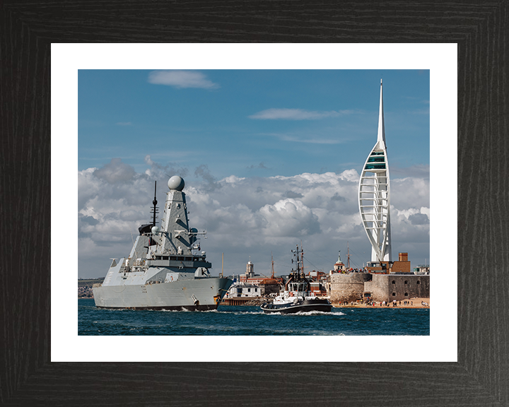 HMS Dauntless (D33) Photo Print - Leaves Portsmouth 2025 - Royal Navy Type 45 Destroyer Hampshire Prints 10 x 8 Black Frame Yes